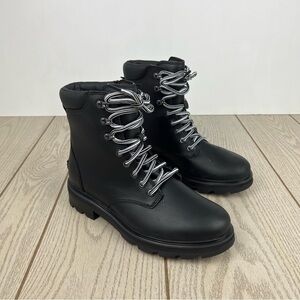 Sorel Women's Lennox Leather Lace-Up STKD WP Boots US9.5 Black / Sea Salt $190